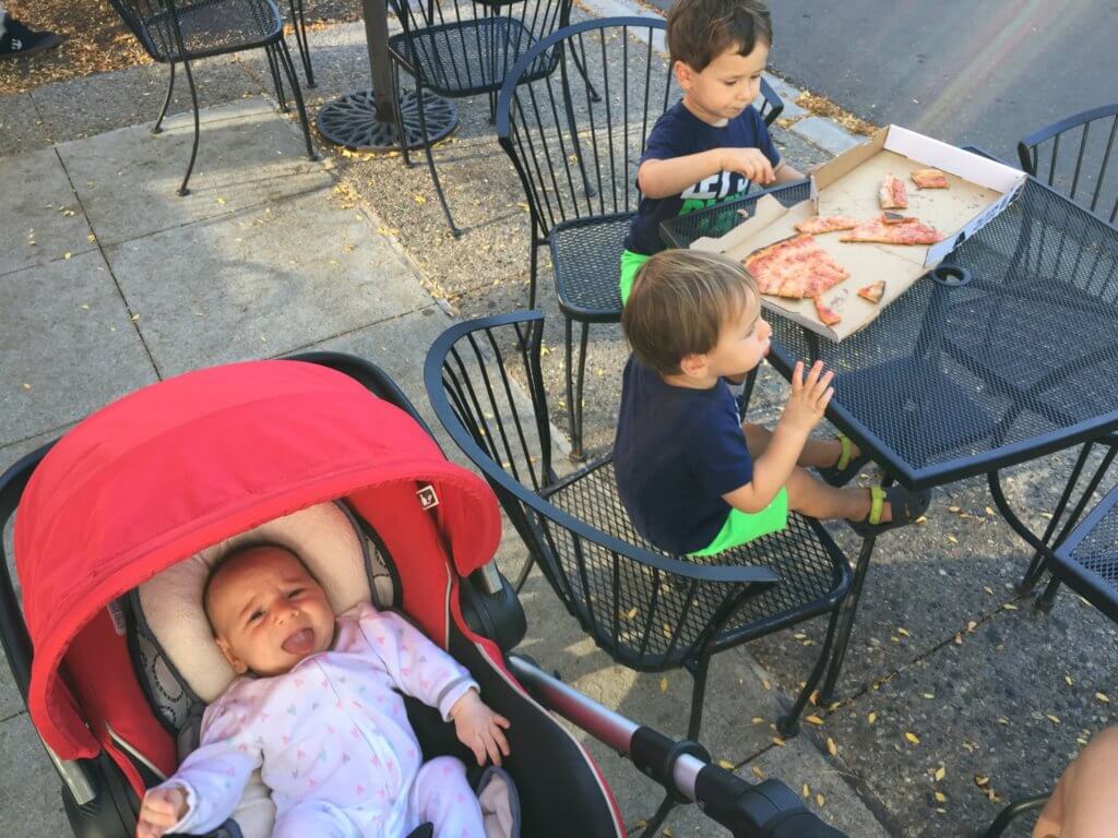 Here's another theory as to why Lily won't take a bottle---> she wants to eat pizza like her bros! 