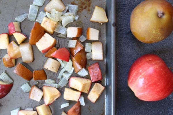 Bring out the delicious flavors of fall with this simple side dish of oven-roasted apples, pears, and onions. 