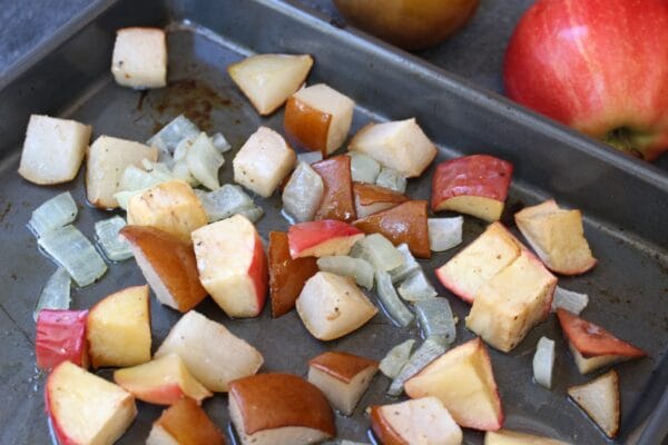 Bring out the delicious flavors of fall with this simple side dish of oven-roasted apples, pears, and onions. 