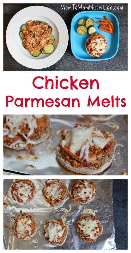 chxparmmelts - Mom to Mom Nutrition Chicken Parmesan Melts are a tasty version of the classic Italian dish. A delicious sandwich baked to perfection with melted mozzarella cheese on top!