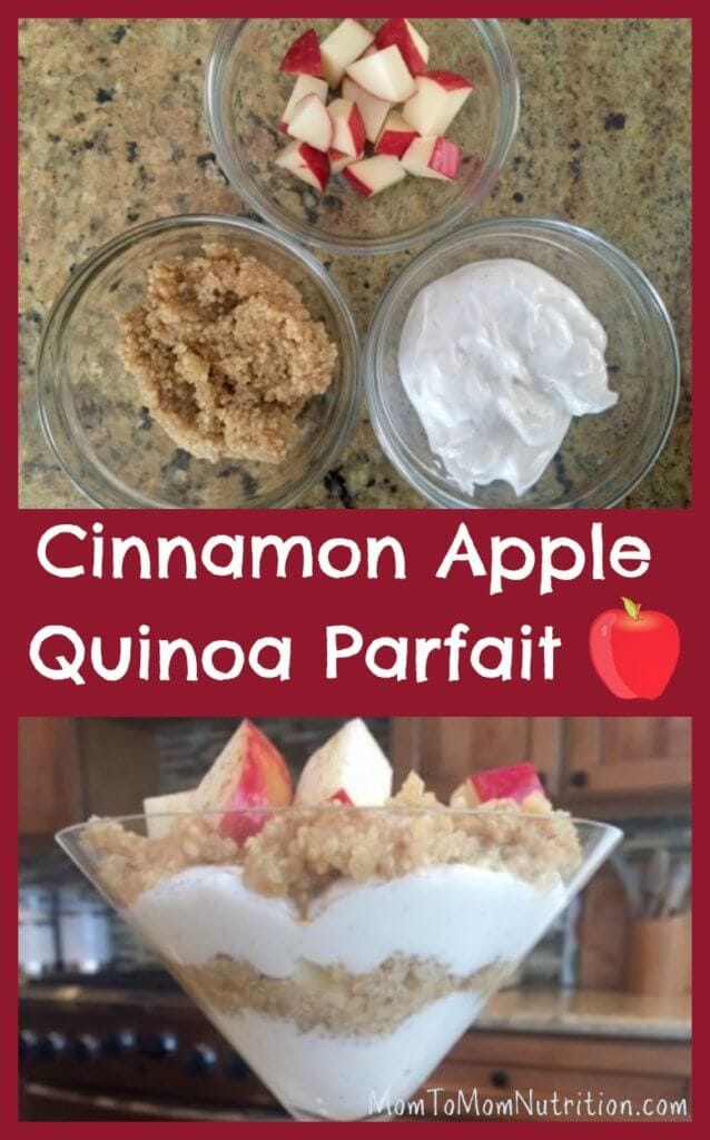 Layers of cinnamon spiced quinoa, yogurt, and apples make this quinoa parfait the perfect healthy breakfast, snack, or sweet treat.