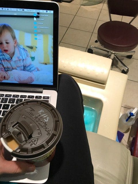 It's not just finding clothes that I feel good in, it's doing things I feel good doing! Like getting a pedicure with a hot cup of coffee! And my computer... because I love to write! 