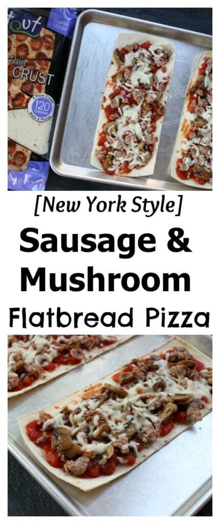 picmonkey-image - Mom to Mom Nutrition Flatbread pizza crust is topped with a homemade pizza sauce and a hearty combination of sausage, mushrooms, and onions! Making pizza night light and flavorful!