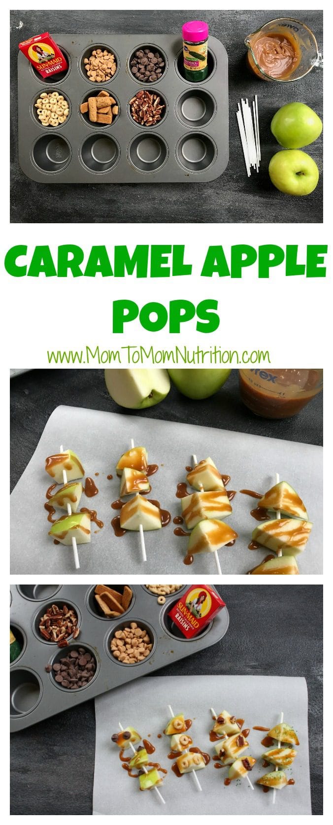 Caramel apple pops are an easy and delicious way to eat a traditional caramel apple. Get the kids involved in topping their own with dried cereal, chocolate chips, or extra caramel sauce!