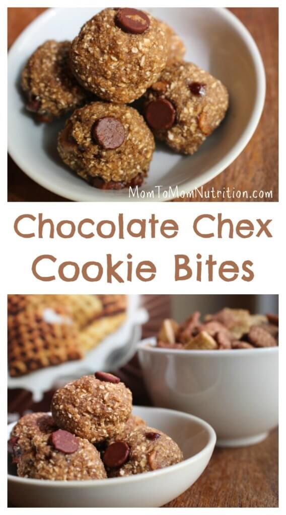 chocolatechexcookiebites - Mom to Mom Nutrition In only 5 ingredients you can enjoy the great taste of cereal and get your cookie fix with these chocolate Chex cookie bites.