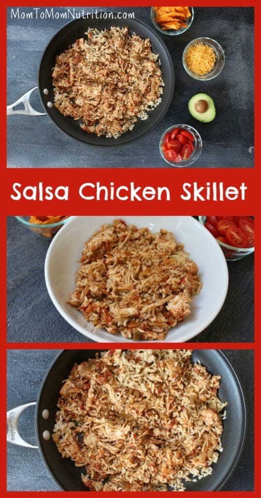 Salsa chicken skillet combines your favorite salsa and shredded chicken for one easy, make-ahead weeknight meal!