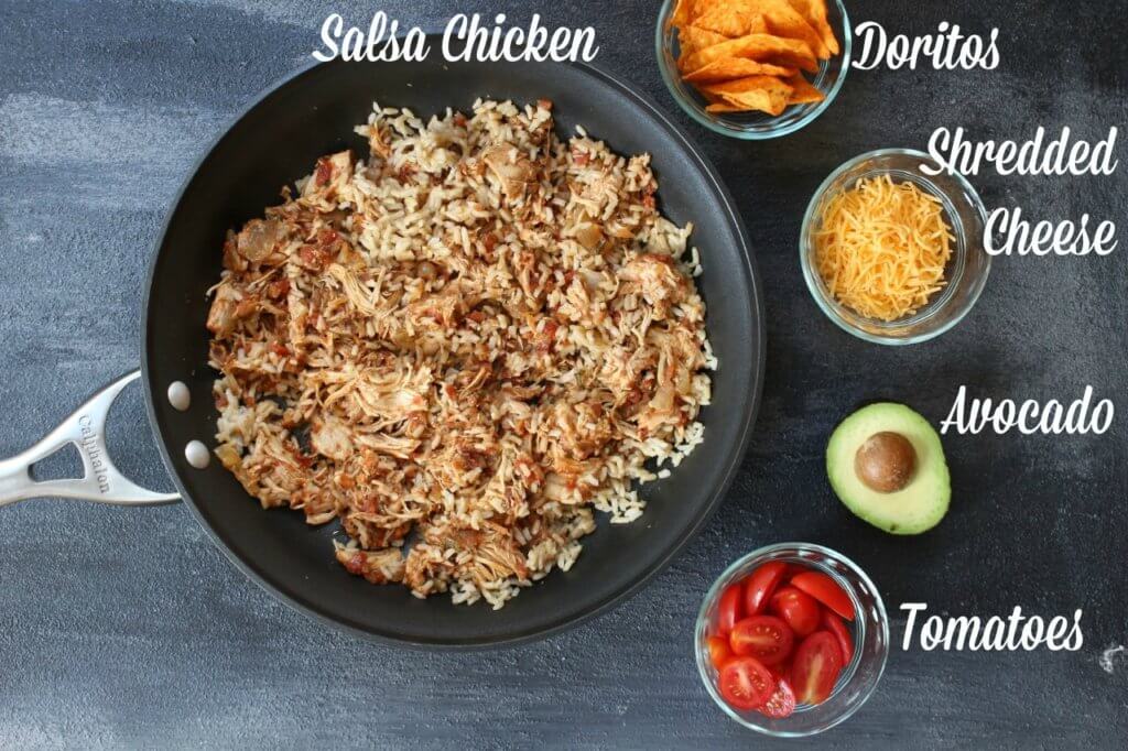 Salsa chicken skillet combines your favorite salsa and shredded chicken for one easy, make-ahead weeknight meal!