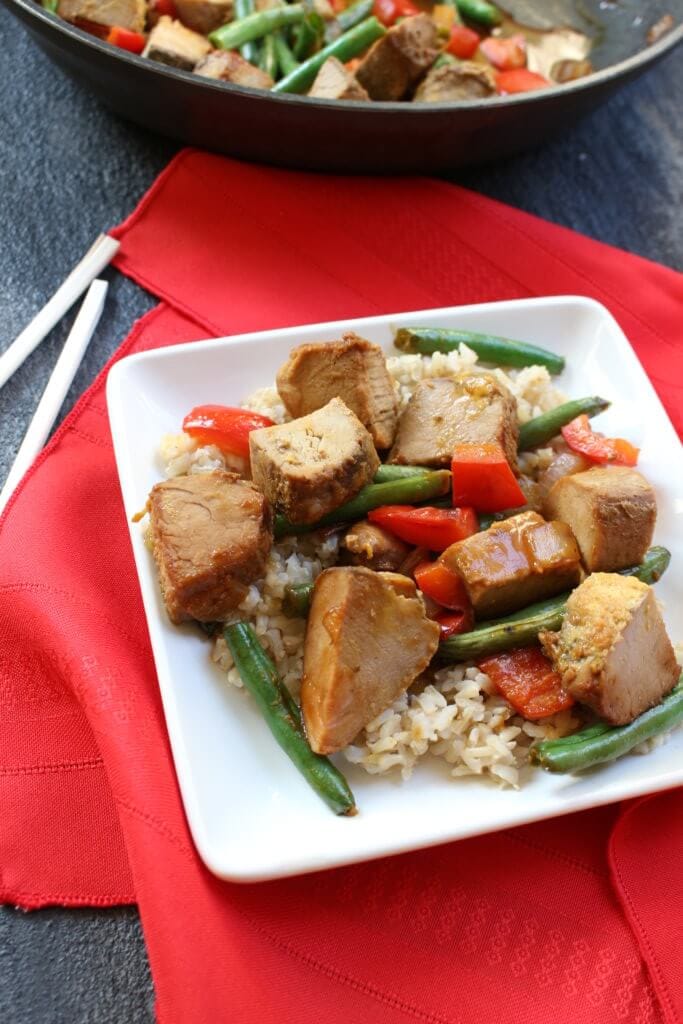 Ginger Pork Stir-Fry is a one pot meal with a simple stir-fry sauce made with Truvia® Nectar. It truly satisfies and meets the criteria for an easy weeknight meal. 