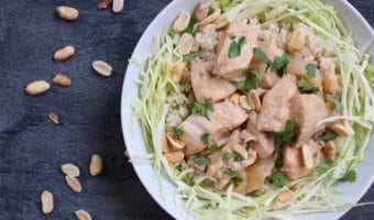 Slow cooker peanut chicken is a creamy chicken dish in a simple peanut sauce finished off with fresh lime juice, making mealtime SO easy and delicious!