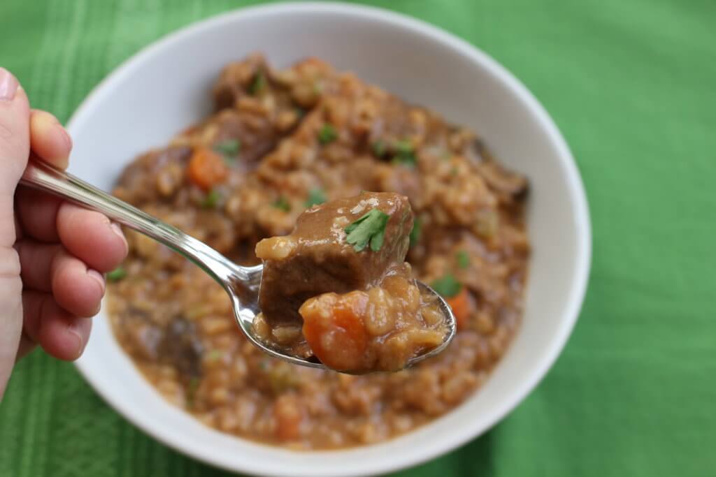 img_3331 - Mom to Mom Nutrition Beef barley soup is made with whole grains, tender pieces of beef, and lots of veggies, making it the perfect one-pot meal!