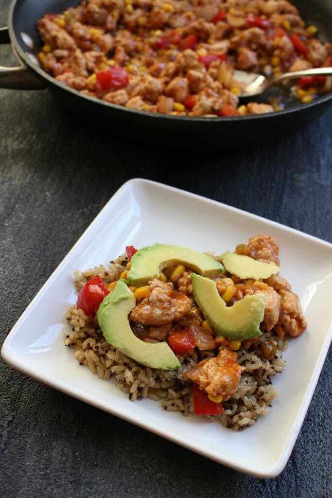 Tex-Mex Turkey Skillet is a heart-healthy dinner option made with the combined flavors of BBQ and Mexican cooking, plus super lean ground turkey breast.