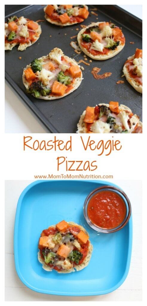 This easy recipe for roasted veggie English muffin pizzas is a great way to get an extra serving of vegetables in your diet, plus an easy idea for weekday lunches!