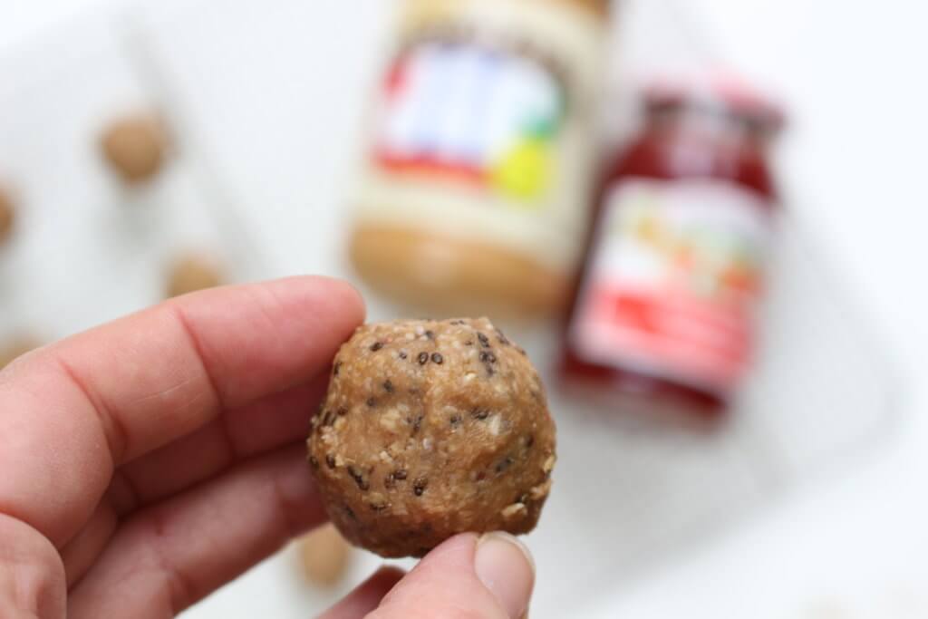 PB & J Bites make a great grab-and-go snack to have on hand or stock your freezer with. Filled with the flavors of the traditional lunchtime sandwich but in a snack, bite-size!