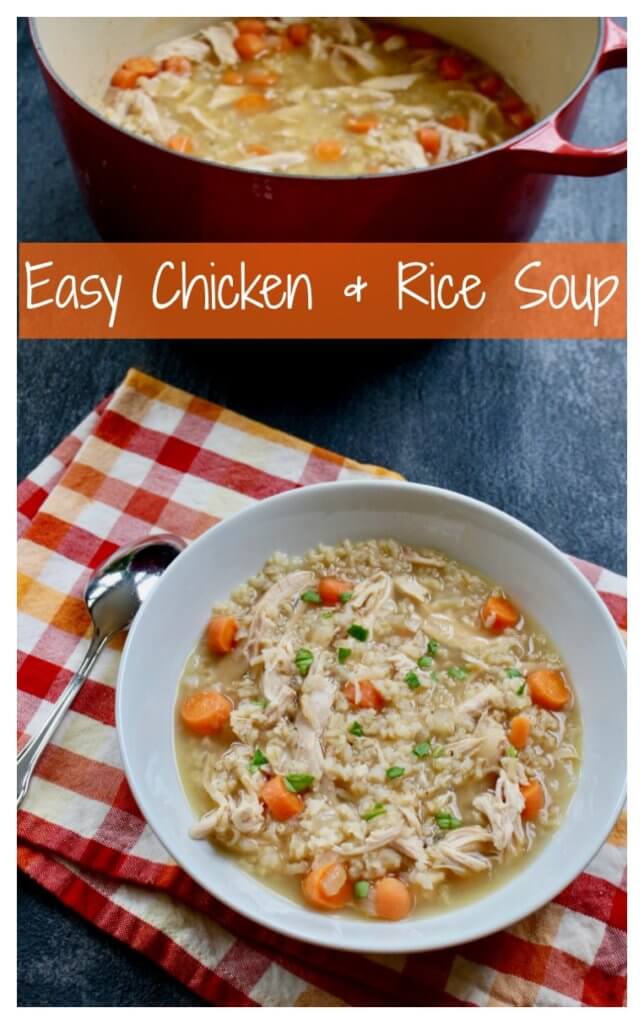 PicMonkey Image - Mom to Mom Nutrition Chicken and rice soup is comfort food in a bowl made with few ingredients and packed full of flavor!