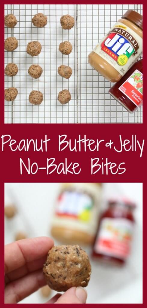 PB & J Bites make a great grab-and-go snack to have on hand or stock your freezer with. Filled with the flavors of the traditional lunchtime sandwich but in a snack, bite-size! #pbjenergybites #nobakepbjbites #nobakepbjenergybites #pbjoatmealbites #pbjproteinbites #pbjoatmealbites #healthynobakesnack #pbjsnackbites #healthysnackbites