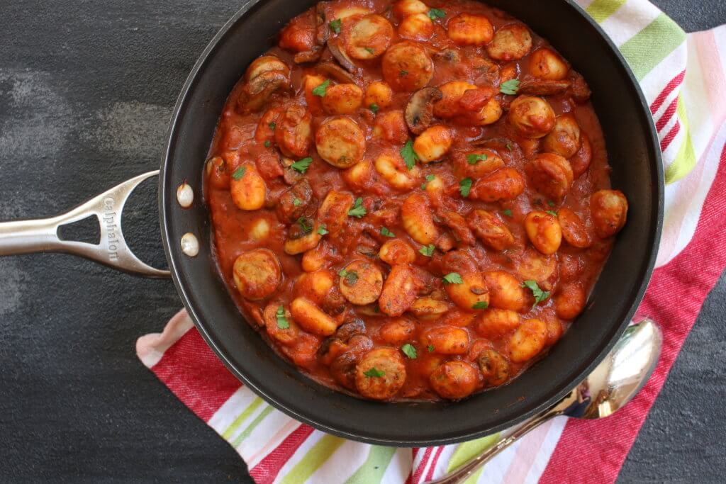 IMG_3301 - Mom to Mom Nutrition Need dinner ready in 20 minutes? Then add this simple skillet gnocchi with chicken sausage to your menu! All you need is one pan and a hungry family to feed!