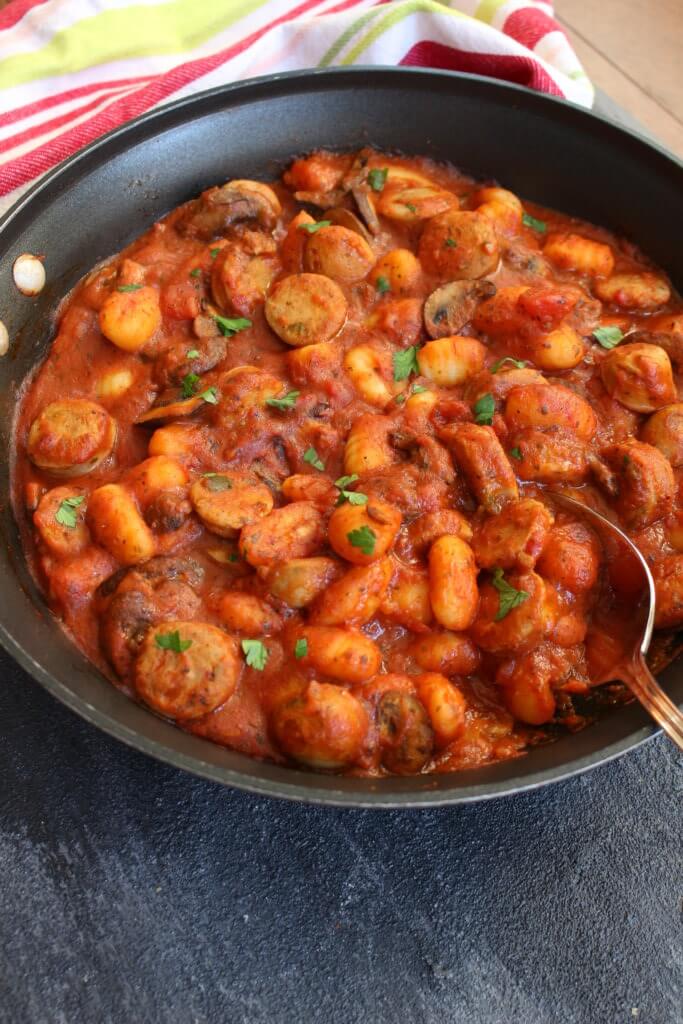 IMG_3310 - Mom to Mom Nutrition Need dinner ready in 20 minutes? Then add this simple skillet gnocchi with chicken sausage to your menu! All you need is one pan and a hungry family to feed!