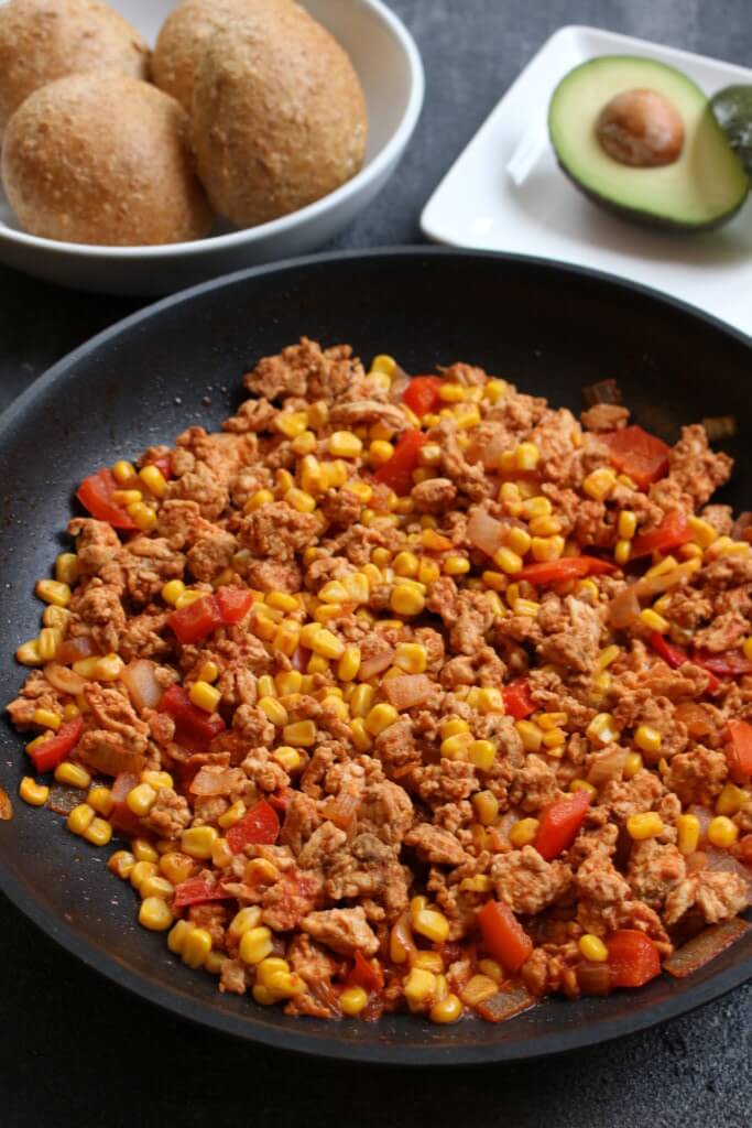 A twist on the traditional sloppy joe, made with lean ground turkey, Mexican spices, and topped with fresh avocado slices.
