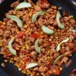 A twist on the traditional sloppy joe, made with lean ground turkey, Mexican spices, and topped with fresh avocado slices.