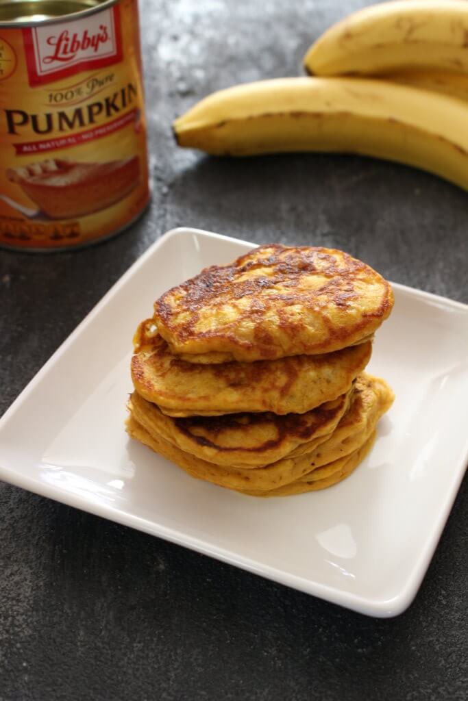 Pumpkin banana pancakes make a delicious grab n’ go breakfast or perfect hand-held, nutritious finger food for babies and toddlers.