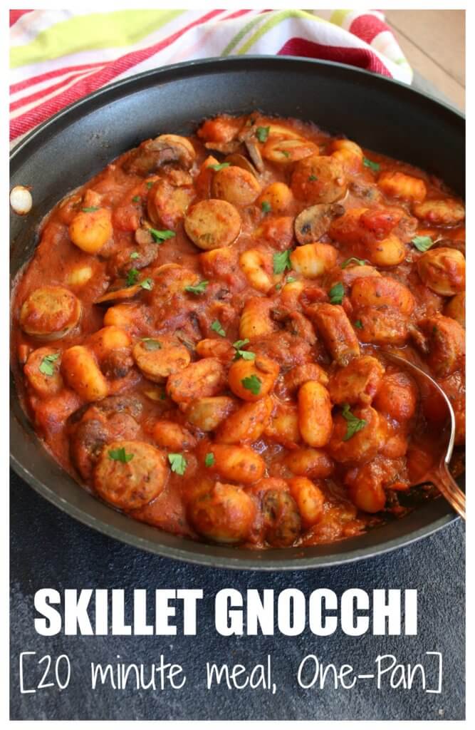 PicMonkey Image - Mom to Mom Nutrition Need dinner ready in 20 minutes? Then add this simple skillet gnocchi with chicken sausage to your menu! All you need is one pan and a hungry family to feed!