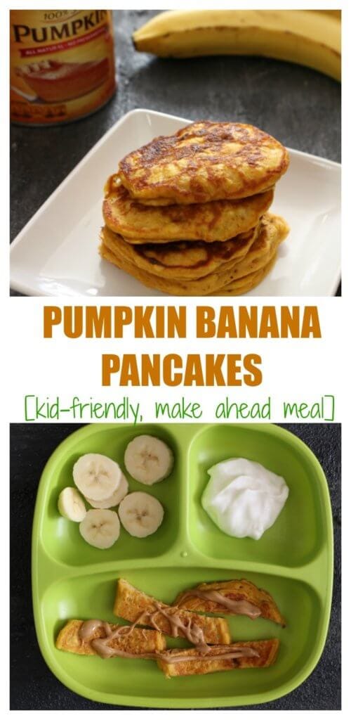 Pumpkin banana pancakes make a delicious grab n’ go breakfast or perfect hand-held, nutritious finger food for babies and toddlers.