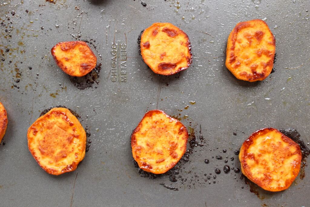 Roasted sweet potato rounds make a simple, healthy side dish or perfect first food for your baby. Just slice, roast, and enjoy!