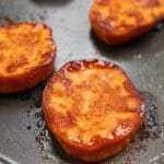 Roasted sweet potato rounds make a simple, healthy side dish or perfect first food for your baby. Just slice, roast, and enjoy!