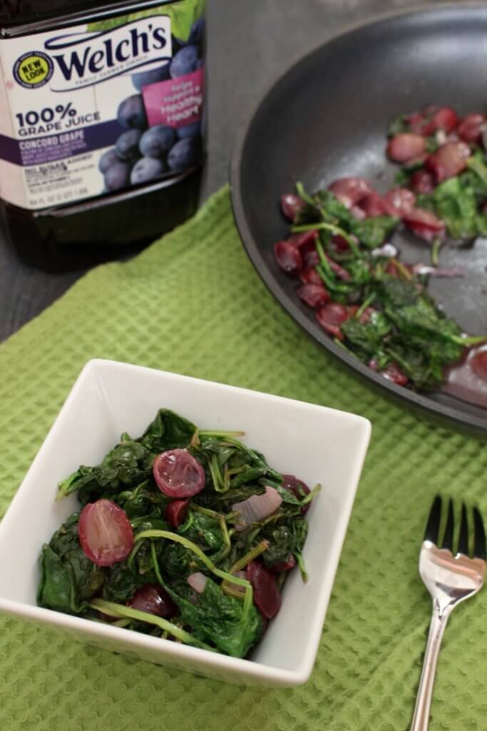IMG_3470 - Mom to Mom Nutrition Kale grape skillet is a heart-healthy side dish made with fresh kale leaves and a simple, nutritious, 100% Welch’s Grape Juice sauce.