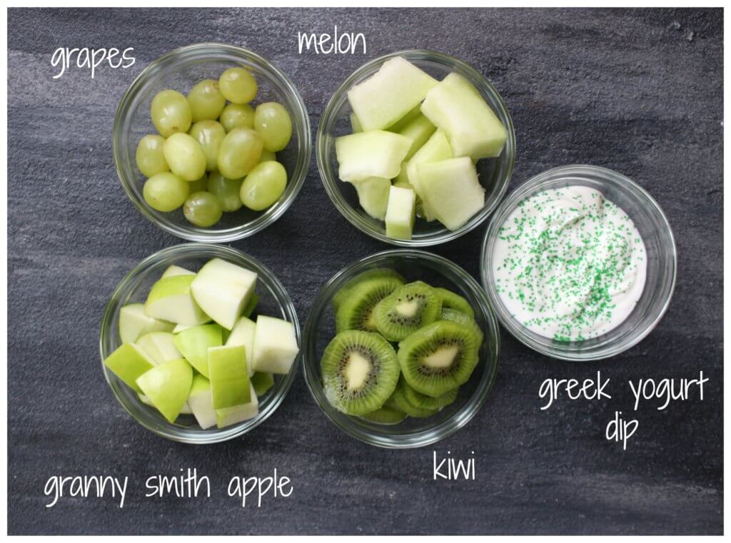 ingredients - Mom to Mom Nutrition Get your kids in the holiday spirit with this St. Patrick's Day snack idea. All you need is your favorite green fruits and veggies and favorite dip!