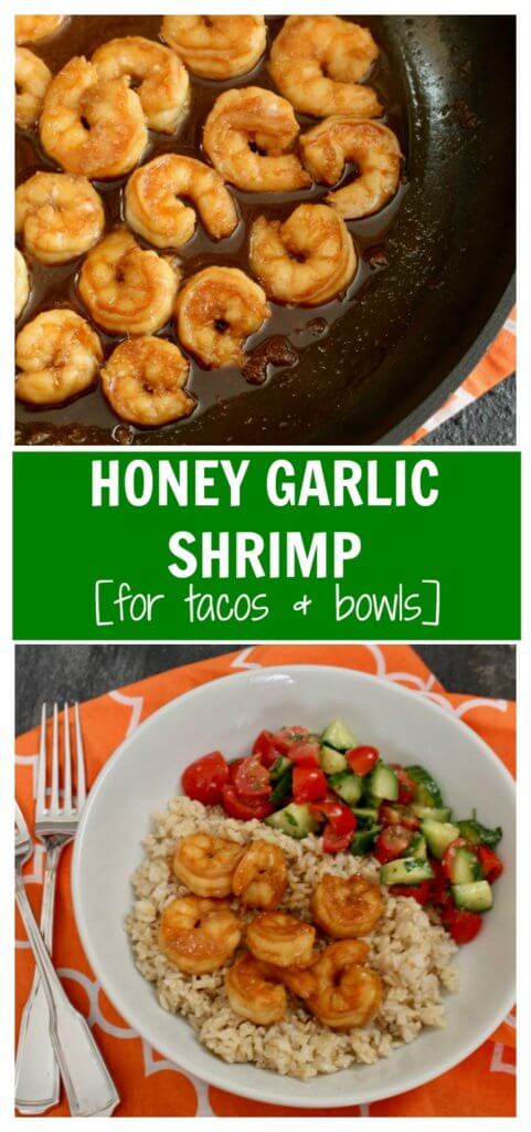 shrimp - Mom to Mom Nutrition Honey garlic shrimp make the perfect weeknight meal. Use as a filling for tacos, or eat as-is with your favorite fresh salsa and brown rice.