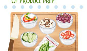 Produce prep is one way I make sure my family eats a variety of fruits and vegetables each week. One hour of washing and chopping produce each week helps with meals and snacks!