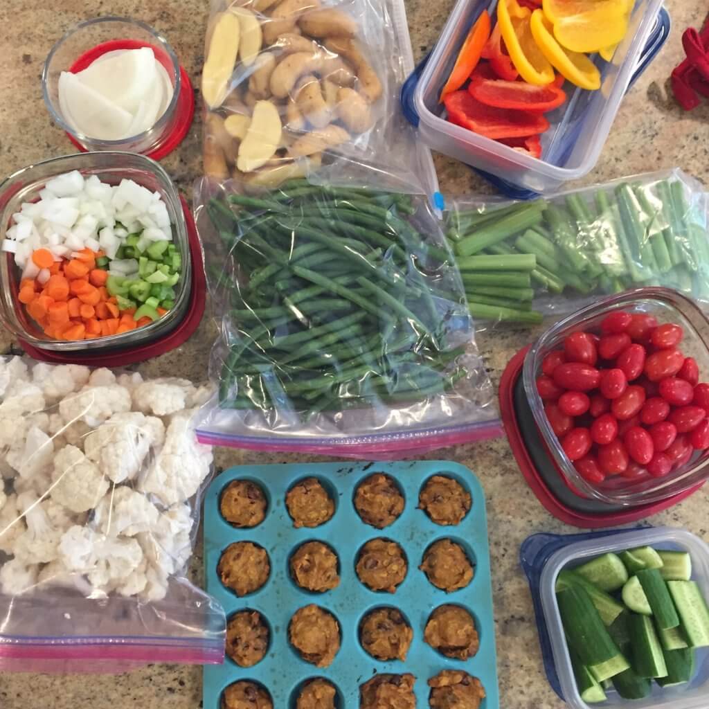 Produce prep is one way I make sure my family eats a variety of fruits and vegetables each week. One hour of washing and chopping produce each week helps with meal and snacks! 