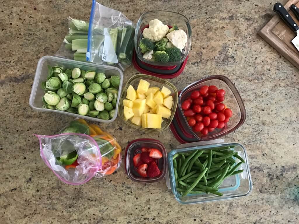 Produce prep is one way I make sure my family eats a variety of fruits and vegetables each week. One hour of washing and chopping produce each week helps with meal and snacks! 