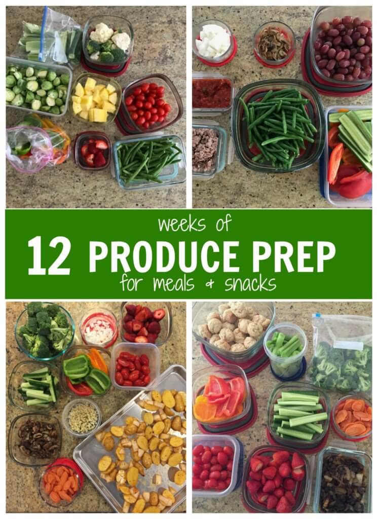 Produce prep is one way I make sure my family eats a variety of fruits and vegetables each week. One hour of washing and chopping produce each week helps with meal and snacks! 