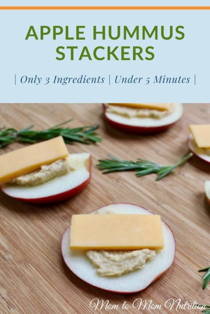 Apple Hummus Stackers - Mom to Mom Nutrition Apple hummus stackers make a protein-packed snack, appetizer, or post-workout treat that’s made with just 3-ingredients! #applehummusstackers #easyhummussnacks #hummusappetizers #applehummusrecipes #applehummussandwiches