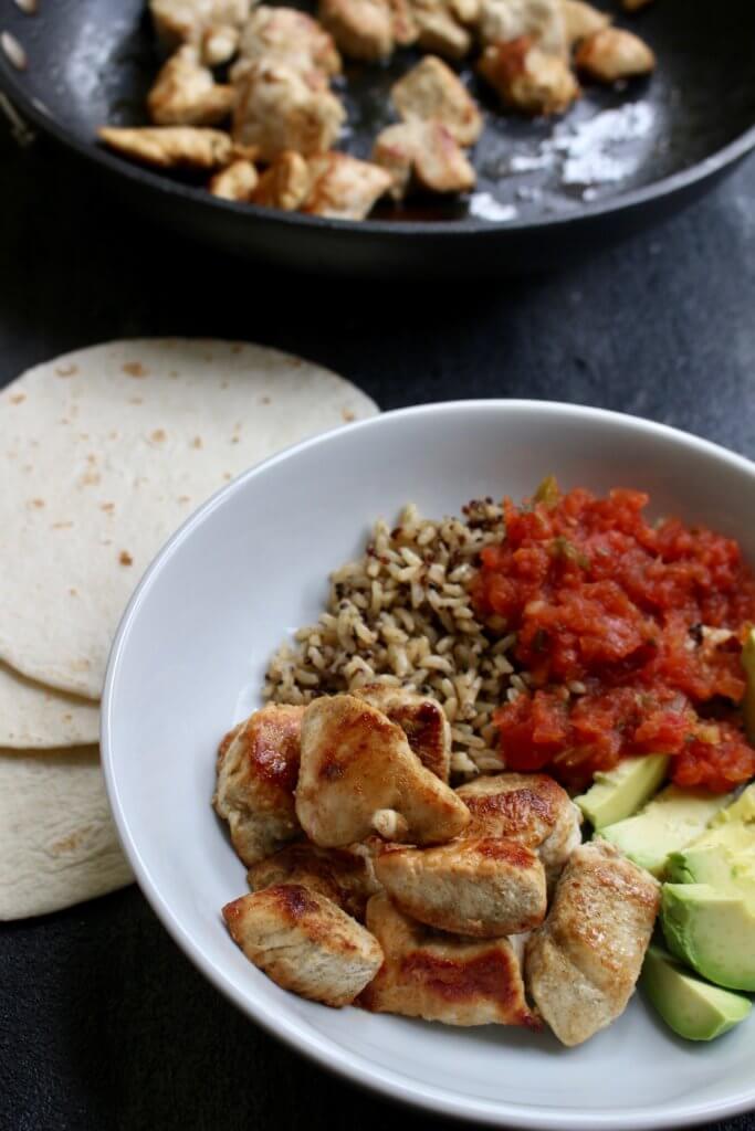 IMG_3504 - Mom to Mom Nutrition Skillet chicken carnitas are a family-friendly spin on the classic pork carnitas recipe, made with fresh flavors like orange juice, cumin, and garlic!