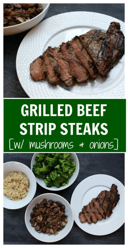 Fire-up the grill for the flavorful combination of grilled strip steaks with mushrooms. Perfect for a summer BBQ, weeknight meal, or date-night at home. 