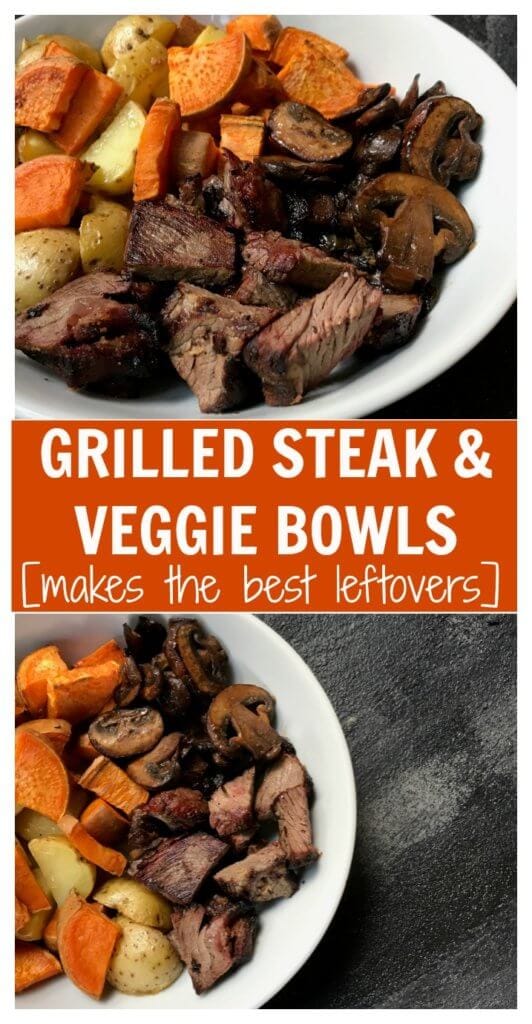 PicMonkey Image - Mom to Mom Nutrition If you love leftovers then these Grilled Steak and Veggie Bowls are for you! Prep the ingredients ahead of time and reheat for another easy weeknight meal.