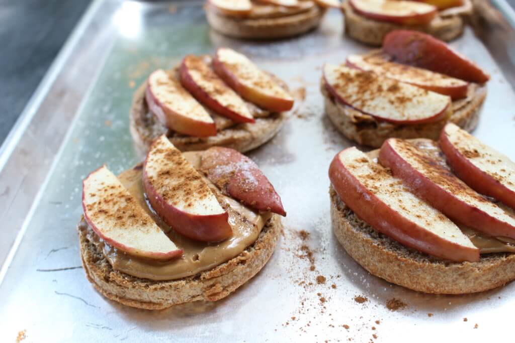 These Apple and Peanut Butter Sandwiches combine the classic flavor combination of Michigan apples and peanut butter, with a little extra fiber from the whole grain English Muffin.