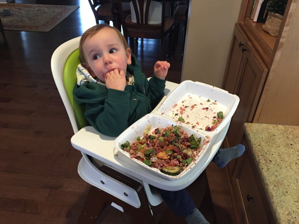 IMG_6261 - Mom to Mom Nutrition Making a salad doesn’t have to be time consuming or complicated. Here are 5 simple lunch salads that are made even easier by prepping ingredients ahead of time. Lunch salads used to be a novel idea to me. Or something you would rarely find in my kitchen. I’m not one of those people that craves a salad every day. Or needs one to feel like I’m eating healthy. More often than not when we go out to eat or get carryout, I order a salad. But something came over my body after a workout class last week and all I wanted was a big chunk of protein + some leafy greens. I’m a firm believer in listening to one’s body and internal cravings as a baseline for what and how much to eat. Not that I’m an intuitive eating expert, but I guess that’s my own personal short-take on it. Since that first salad, I’ve been making a salad every day for lunch and I can you that my energy level has been up and I’ve felt overall a little better when the afternoon chaos hits in my house. No, there’s not some magic potion in these lunch salads that will make you the happiest, healthiest person in the world. But there’s such an emphasis in the healthy eating world on starting your day right and finishing it off with a healthy dinner, that I think sometimes we forget about lunch. Or at least I know I do from time to time! Making salads at home do not have to be complicated. In fact, I’ve just added a few extra steps and ingredients to my weekly produce prep to make sure I have a few grab n’ go topping options for lunch salads. I’ve also relied on a few store-bought items to help me out too. I also make sure I have a batch of hard boiled eggs ready to go and a batch of grilled chicken and shredded chicken to add as my protein mix-in’s. I’ve also used lean Ground Beef seasoned with taco seasoning for taco salads. Do my kids eat the salads? Nope. In fact, we rarely eat lunch together. Lunch is practically another workout for me as I’m constantly up down up down up down getting someone more milk, more crackers, more cucumber, that I end up eating my lunch when they are done eating anyways. And when we do eat lunch together they want to eat my plate. So here you have it, 5 of my favorite simple lunch salads that have been in my belly as of late. I hope if anything I inspire you to add a few extra leafy greens to your diet each day!