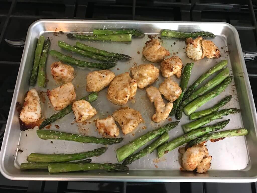 IMG_9816 - Mom to Mom Nutrition All you need is one pan, a few pantry staples, and 25 minutes until you can enjoy this simple sheet pan garlic parmesan chicken dinner.