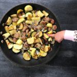 Ready in just 15 minutes, chicken sausage and fresh vegetables come together in a super simple chicken sausage and vegetable skillet dinner recipe.