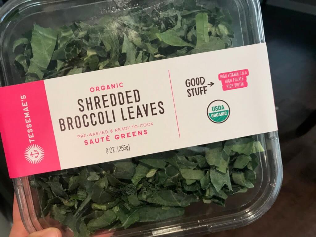 IMG_0280 - Mom to Mom Nutrition Trying broccoli leaves for the first time? Here’s a quick skillet dinner where broccoli leaves are the star of the recipe!