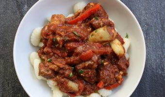 A simple rustic slow cooker Mediterranean beef recipe which includes Mediterranean flavors like basil and oregano, and tender beef that will fall apart in your mouth!