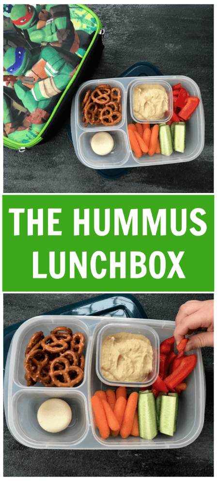 Pack your favorite flavored hummus + crunchy veggies for a healthy school hummus lunchbox.