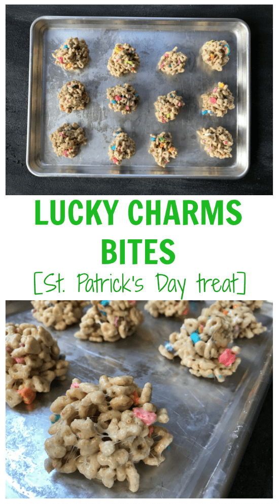 Screen Shot 2018-03-12 at 4.14.04 PM - Mom to Mom Nutrition Lucky Charms Bites make one tasty St. Patrick's Day treat. Made with just 3 ingredients and crunch and color from Lucky Charms cereal.