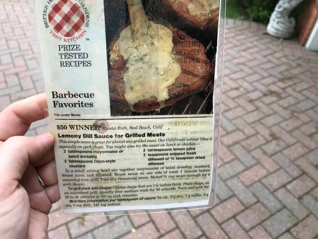 IMG_1693 - Mom to Mom Nutrition Grilled pork chops with lemony dill sauce make a delicious main for any BBQ or outdoor gathering. Fresh, fast, and simple, the sauce is what makes the pork extra moist!