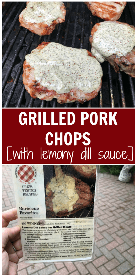 Screen Shot 2018-05-21 at 4.27.48 PM - Mom to Mom Nutrition Grilled pork chops with lemony dill sauce make a delicious main for any BBQ or outdoor gathering. Fresh, fast, and simple, the sauce is what makes the pork extra moist!