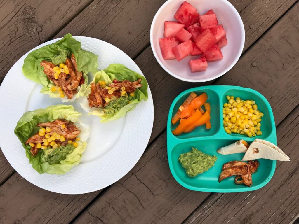 IMG_1831 - Mom to Mom Nutrition A rotisserie chicken, BBQ sauce, and a few vegetable staples make these Tex-Mex Chicken Lettuce Wraps one simple and fast low-carb meal.